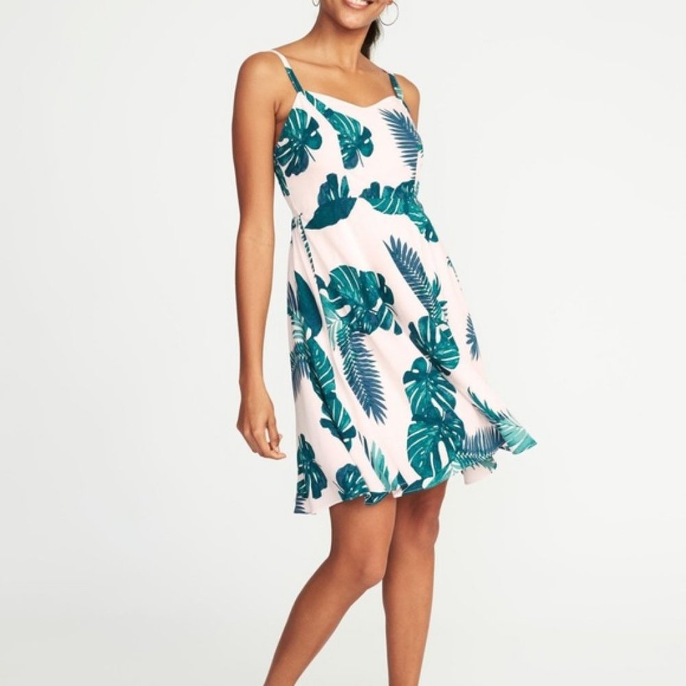 Old Navy Pink & Green Leaf Print Dress